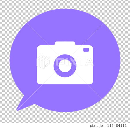 A simple purple camera symbol and speech bubble A simple purple camera symbol and speech bubble 112484111