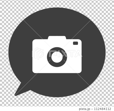 A simple black camera symbol and speech bubble A simple black camera symbol and speech bubble 112484112