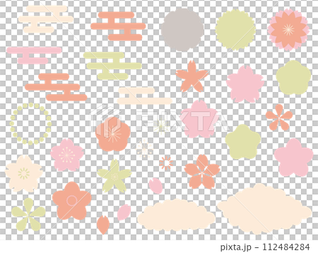 Japanese style cute cherry blossom and plum material set 112484284