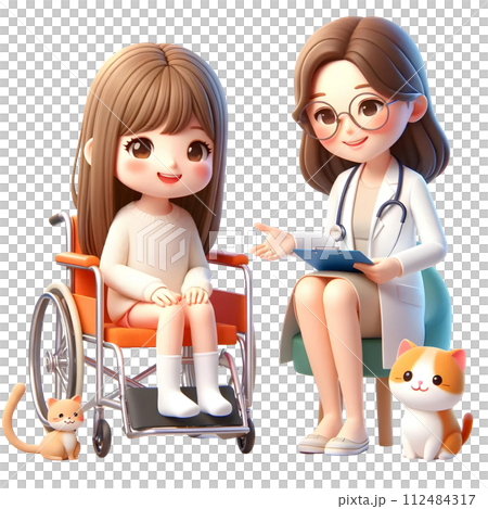 3D disabled girl with doctor  112484317