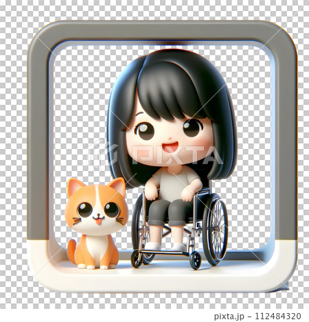 3D Disabled girl with cat 112484320