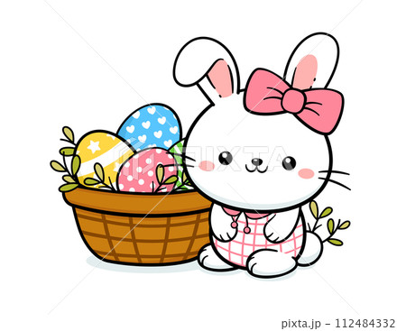 Cute Easter Bunny Girl With A Basket Of Eggs Cute Easter Bunny Girl With A Basket Of Eggs 112484332