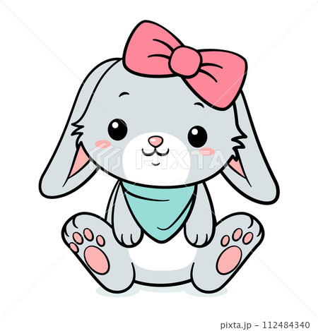 Cute Easter Bunny Rabit With Scarf And Bow 112484340