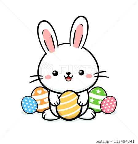 Cute Easter Bunny With Decorative Eggs 112484341