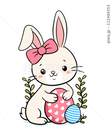 Cute Hand Drawn Easter Bunny Rabbit And Eggs 112484353