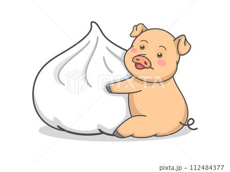 Cute Pig Hugging Steam Bun 112484377