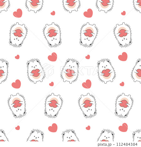 cute kawaii hedgehog cartoon character seamless pattern 112484384