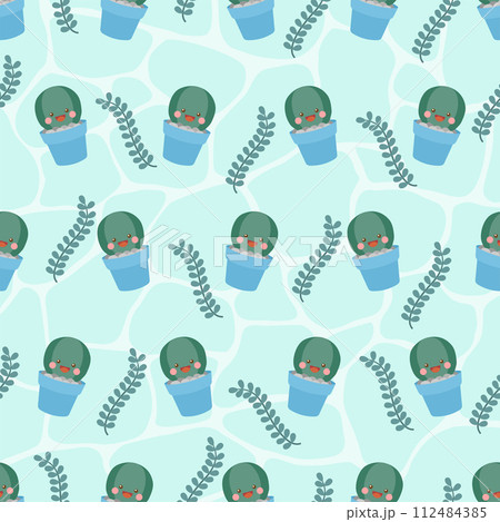 cute round cactus in pot seamless pattern cute round cactus in pot seamless pattern 112484385