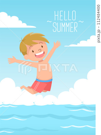 cute kid jumps to swim hello summer 112484400