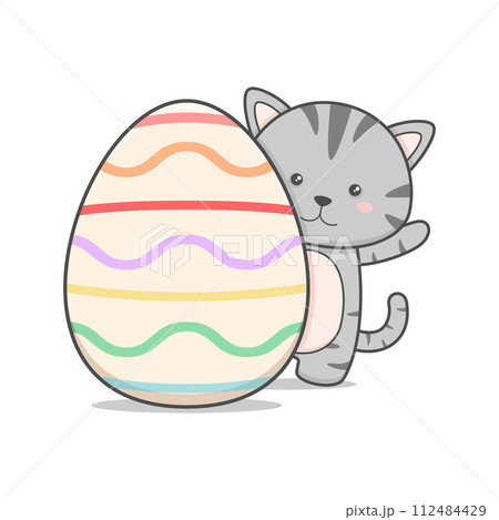 Cute Kitty Cat Behind Easter Egg Cute Kitty Cat Behind Easter Egg 112484429