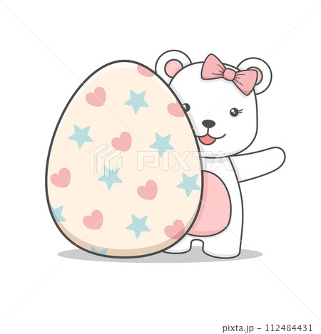 Cute Polar Bear Behind Easter Egg Cute Polar Bear Behind Easter Egg 112484431