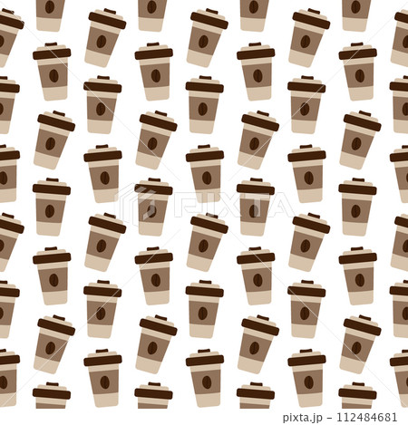 Seamless pattern Takeaway disposable cup with lid and coffee bean on it in trendy soft coffee shades 112484681