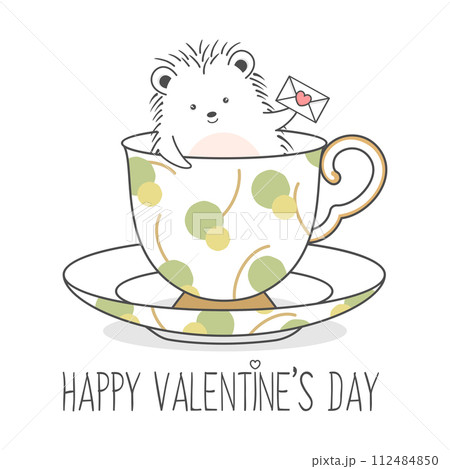 Cute Hedgehog In A Cup Holding Balloon Valentines Day Cute Hedgehog In A Cup Holding Balloon Valentines Day 112484850