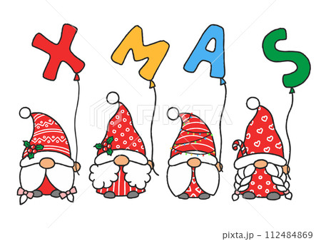 Cute Hand Drawn Christmas Gnome And Xmas Balloons Cute Hand Drawn Christmas Gnome And Xmas Balloons 112484869