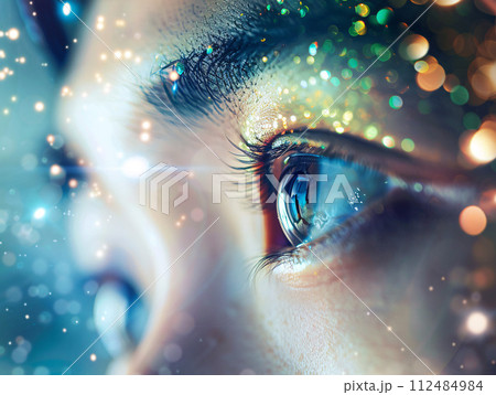 光に満ちた目のアジア人男性のクローズアップ 光に満ちた目のアジア人男性のクローズアップ 112484984
