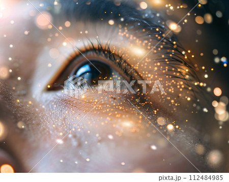 光に満ちた目のアジア人男性のクローズアップ 光に満ちた目のアジア人男性のクローズアップ 112484985