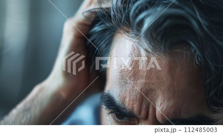 薄毛を気にするシニア日本人男性 112485003