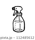 Spray bottle, a digital art of plastic liquid sprayer hand drawn icon illustration isolated on white background. 112485612