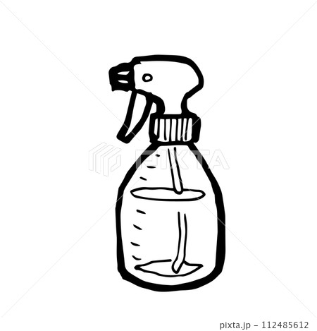 Spray bottle, a digital art of plastic liquid sprayer hand drawn icon illustration isolated on white background. 112485612