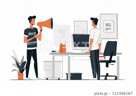 businessman shouting at each other with megaphone, Generative AI businessman shouting at each other with megaphone, Generative AI 112486167