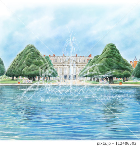 噴水のある庭園 112486302