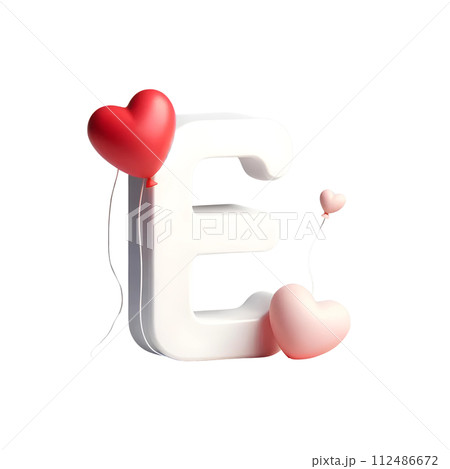 3D Letter E with red heart balloon 112486672