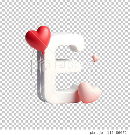 3D Letter E with red heart balloon 3D Letter E with red heart balloon 112486672