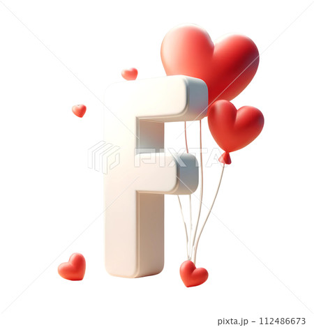 3D Letter F with red heart balloon 112486673