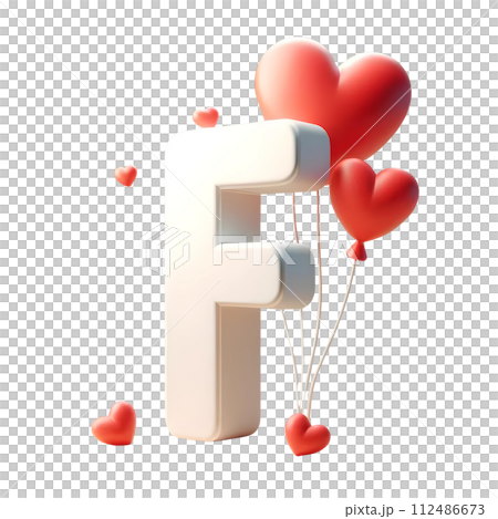 3D Letter F with red heart balloon 112486673