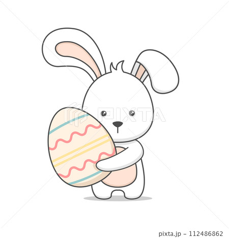 Cute Easter Bunny Holding Egg 112486862
