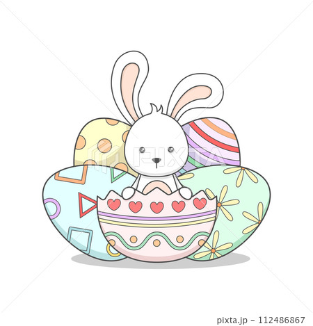 Cute Easter Bunny And Eggs Cute Easter Bunny And Eggs 112486867