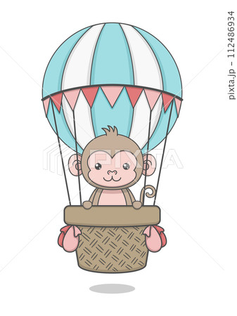 Cute Monkey Riding Hot Air Balloon 112486934