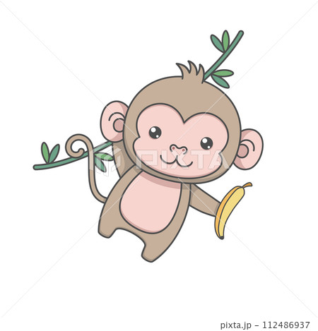 Cute Monkey Swinging With Banana 112486937