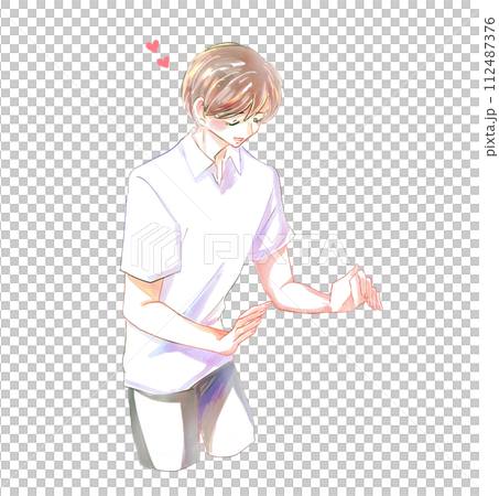 A man who seems to be wrapped around something. Love 112487376