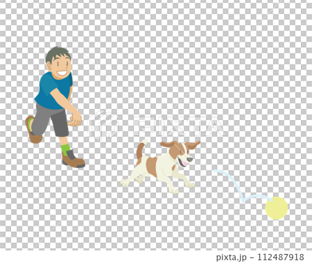 男孩玩狗和球的插圖 112487918
