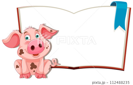 Cheerful Pig with Open Storybook Cheerful Pig with Open Storybook 112488235