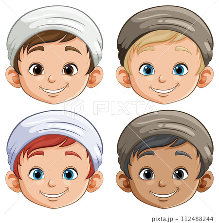 Diverse Group of Happy Cartoon Boys Diverse Group of Happy Cartoon Boys 112488244