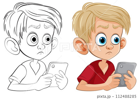 Boy with Smartphone in Two Styles 112488285