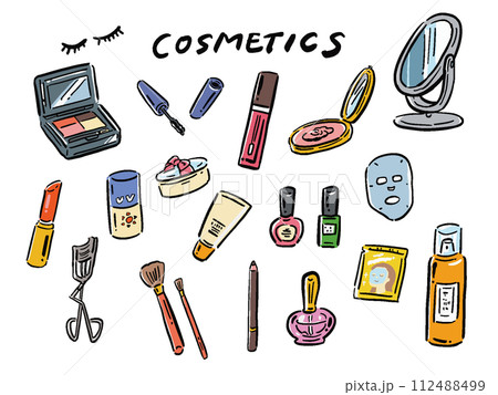 コスメ　化粧品　手描き風イラストセット 112488499