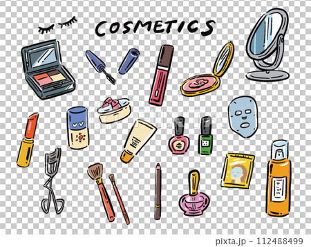 コスメ　化粧品　手描き風イラストセット 112488499