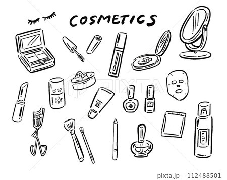 コスメ　化粧品　線画手描き風イラストセット 112488501