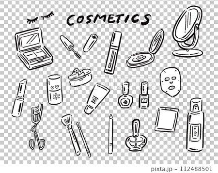 コスメ　化粧品　線画手描き風イラストセット 112488501