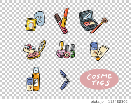 化妝品化妝品組合手繪風格插畫集 112488502