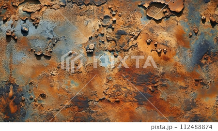 A rusted metal surface with lots of holes 112488874
