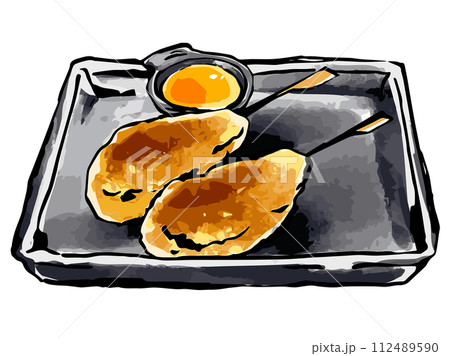 居酒屋の鶏つくね　手描きイラスト 112489590