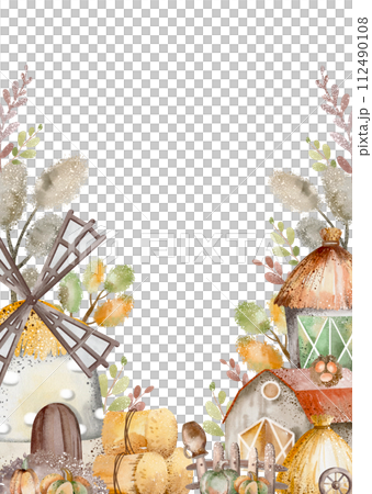 Template nature card. Watercolor frame forest with trees for birthday invite. Jungle background for child invite. Farm design farmland. Template nature card. Watercolor frame forest with trees for birthday invite. Jungle background for child invite. Farm design farmland. 112490108