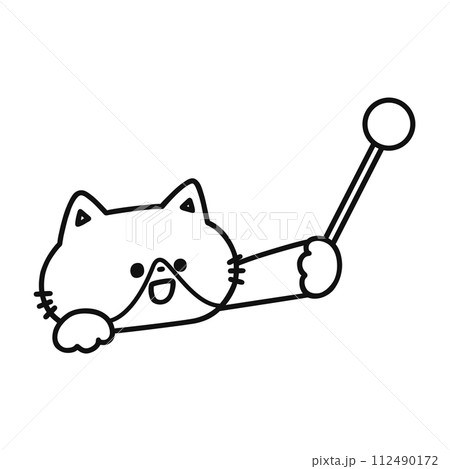 指し棒を持ったかわいい猫・線画 112490172