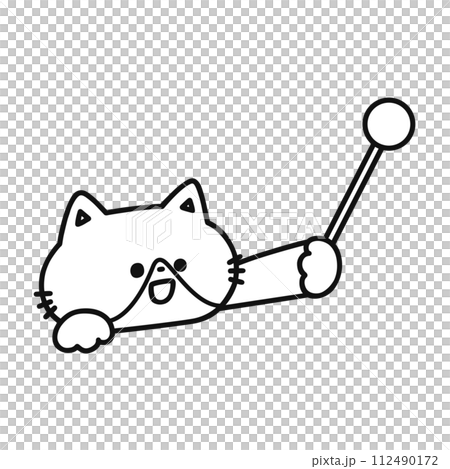 指し棒を持ったかわいい猫・線画 112490172