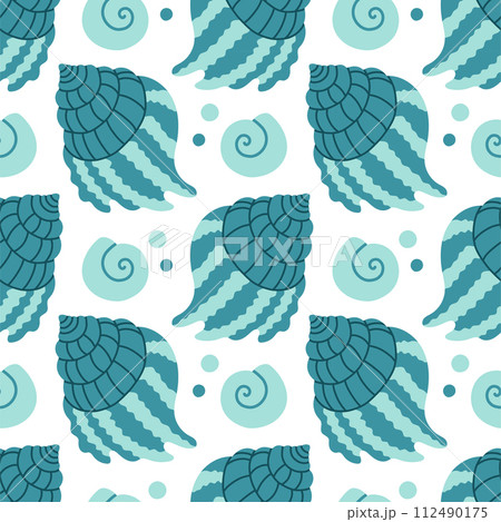 Sea shells seamless pattern. Trendy pattern of seashells for wrapping paper, wallpaper, stickers, notebook cover. 112490175