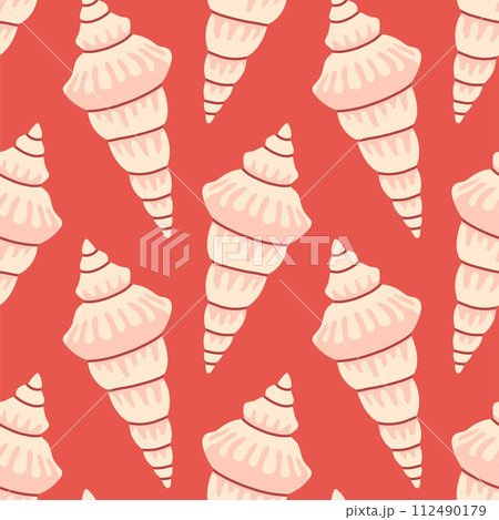 Sea shells seamless pattern. Trendy pattern of seashells for wrapping paper, wallpaper, stickers, notebook cover. Sea shells seamless pattern. Trendy pattern of seashells for wrapping paper, wallpaper, stickers, notebook cover. 112490179